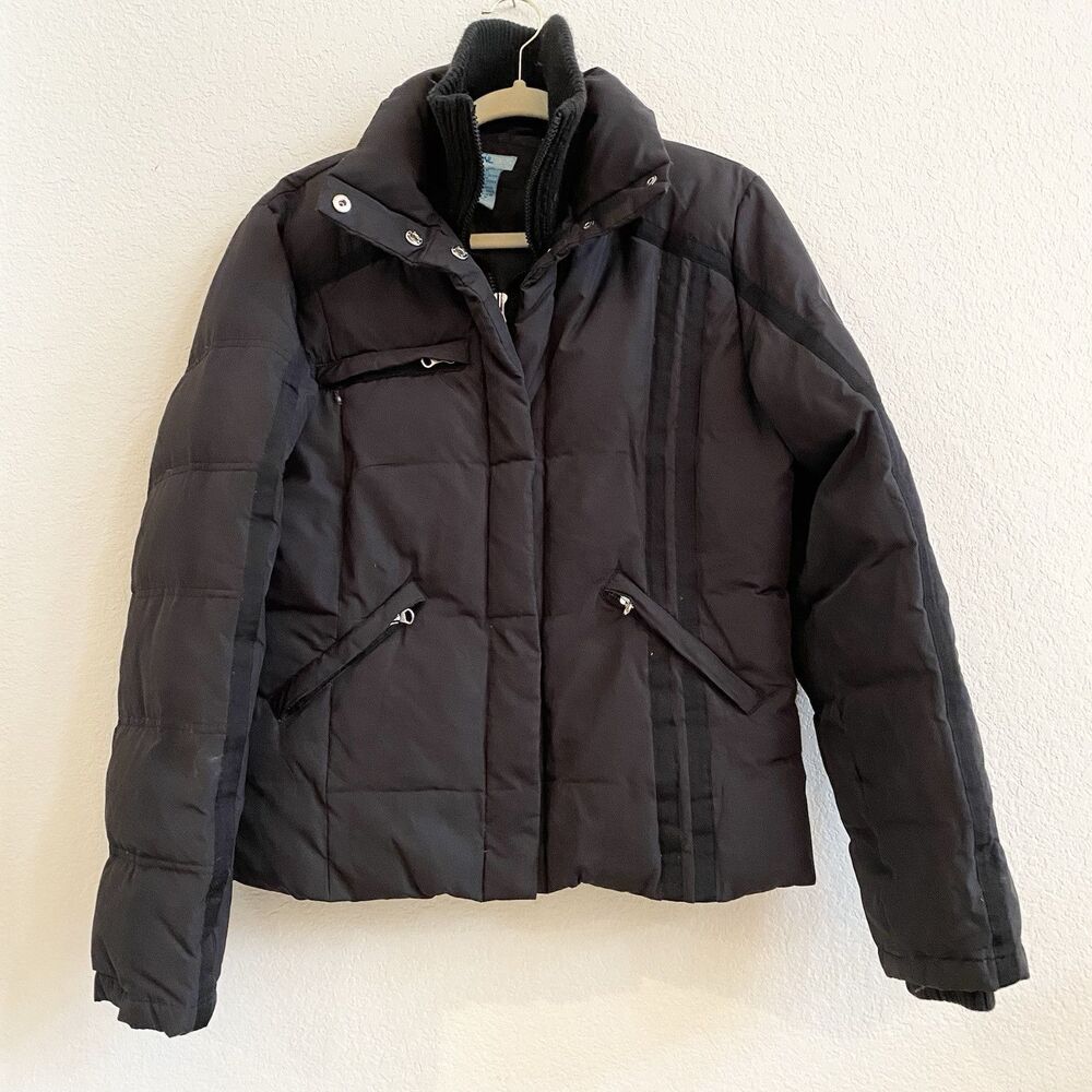 Finish Line Athletics Black Puffer Down Medium Coat‎ Jacket Pockets Zipper Snap